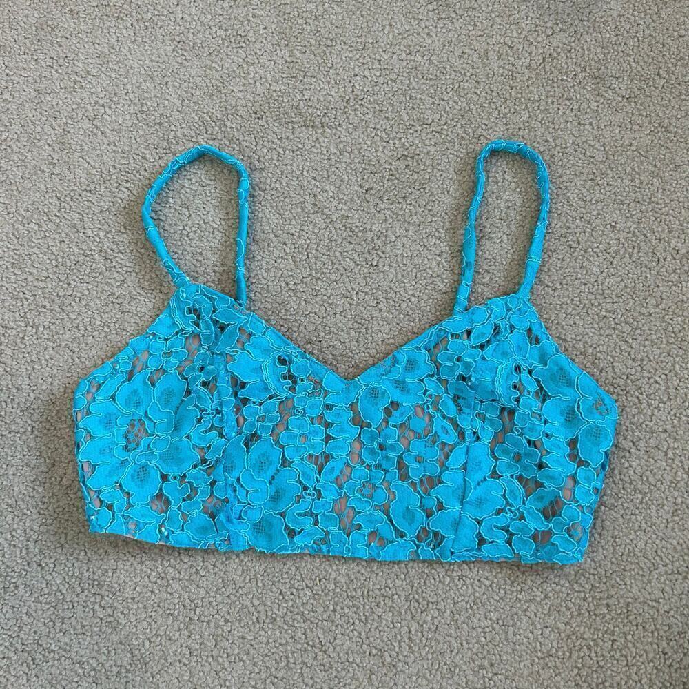 Revolve NBD X The Naven Twins Blue Lace Cropped Top V-Neck Bralette Size XS